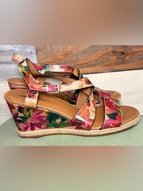 Patricia Nash Rafa floral leather espadrille wedge sandals Sz 10 women’s